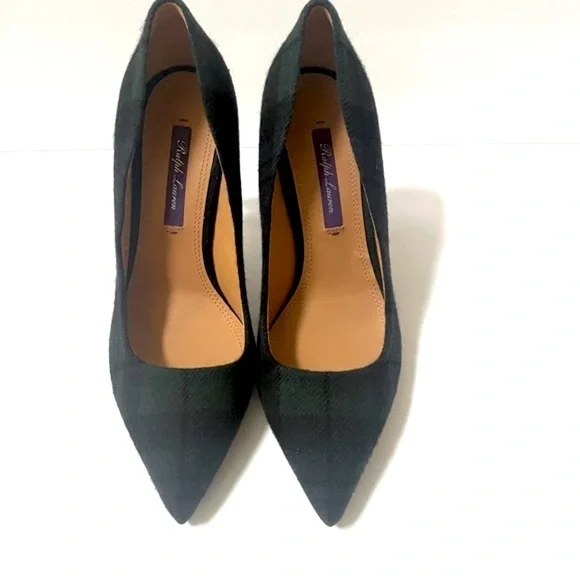 NEW Ralph Lauren Celia Purple Label Black Watch Tartan Stiletto Pumps Size 7 Heels